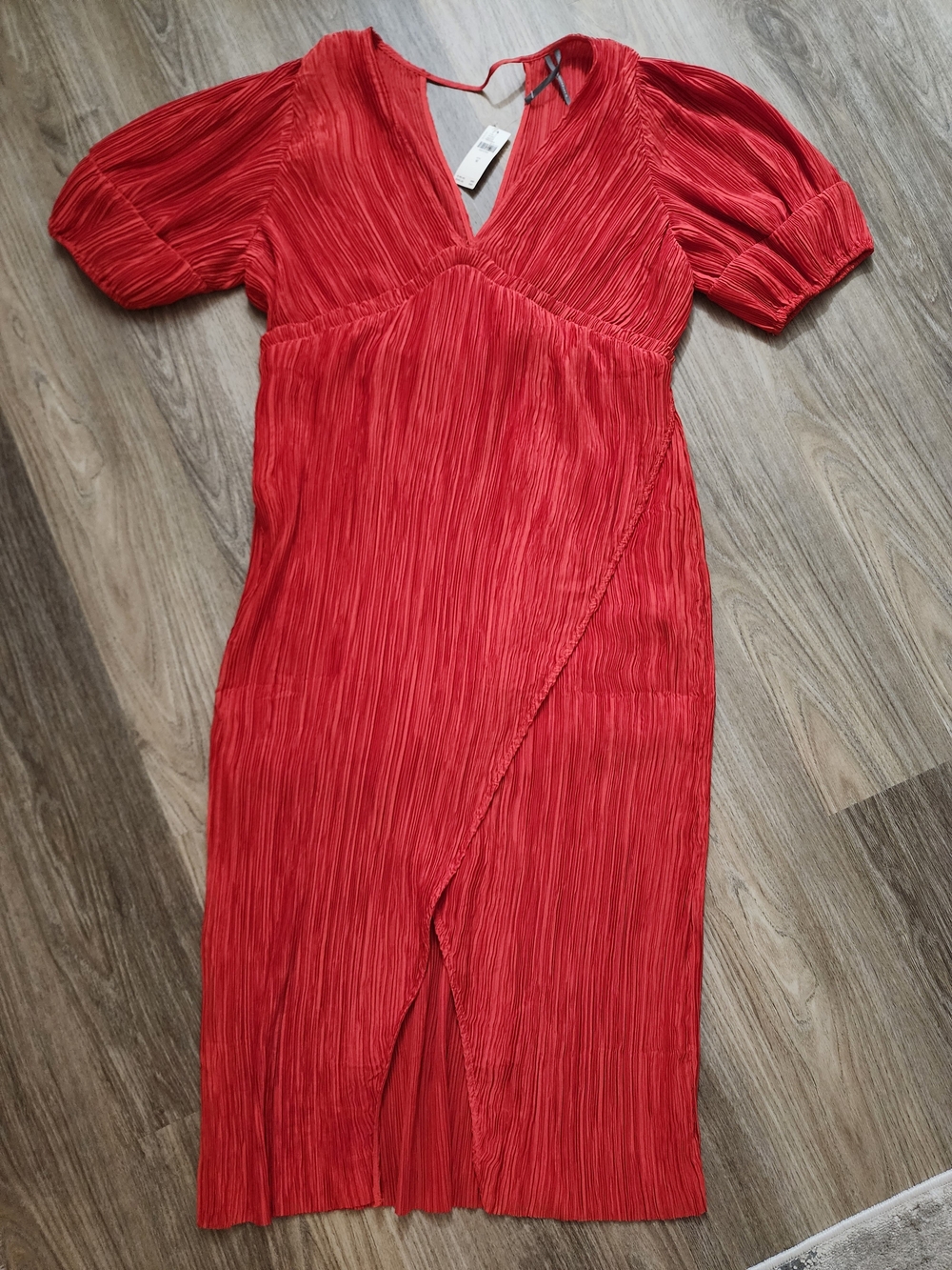 Anthropologie Red Pleated Faux-Wrap Midi Dress